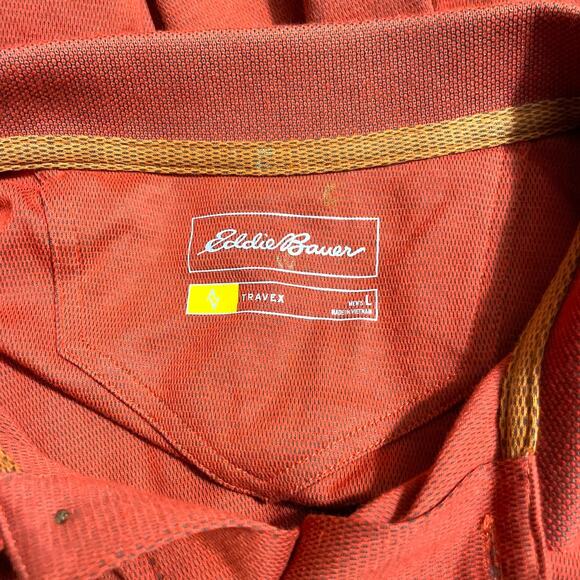 Eddie Bauer Travex Mens Size Large Orange Short Sleeve Cotton Blend Polo Shirt - Picture 4 of 14
